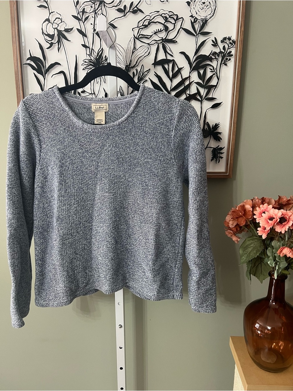 L.L. Bean Light Blue Crew Sweater Pullover 100% Cotton Knit Size Small